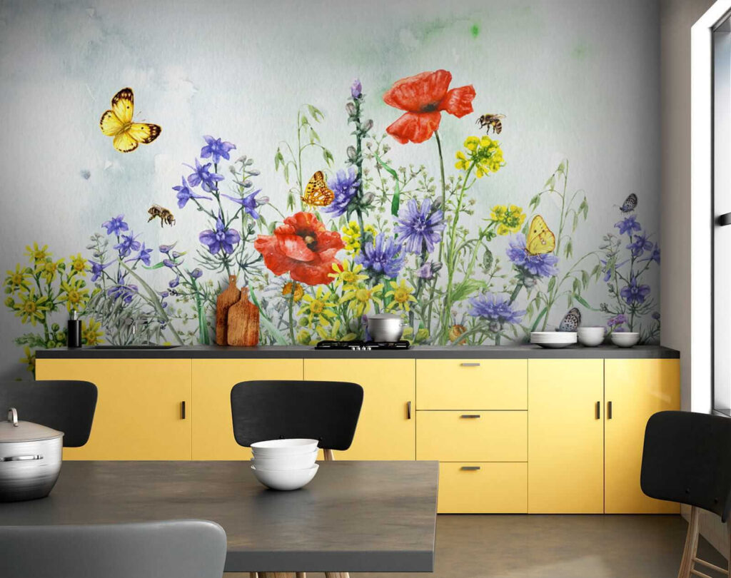 Painting of flowers and butterflies