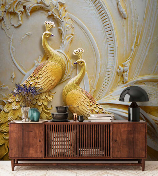 Eleganckie pawie w ozdobnym reliefie Eleganckie pawie w ozdobnym reliefie