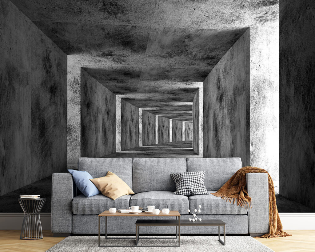 Room with concrete walls and a square ceiling