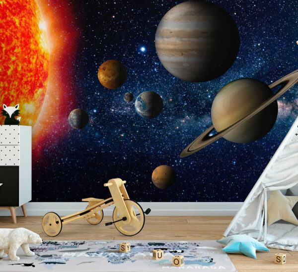 Planety w kosmosie z gwiazdami i jasną gwiazdą Planety w kosmosie z gwiazdami i jasną gwiazdą
