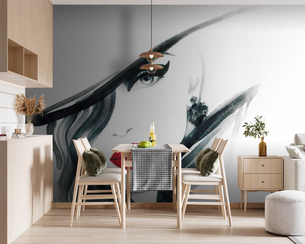 Woman with red lips and black hat