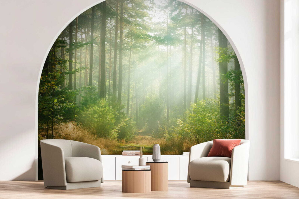 Path through a forest with trees and bushes