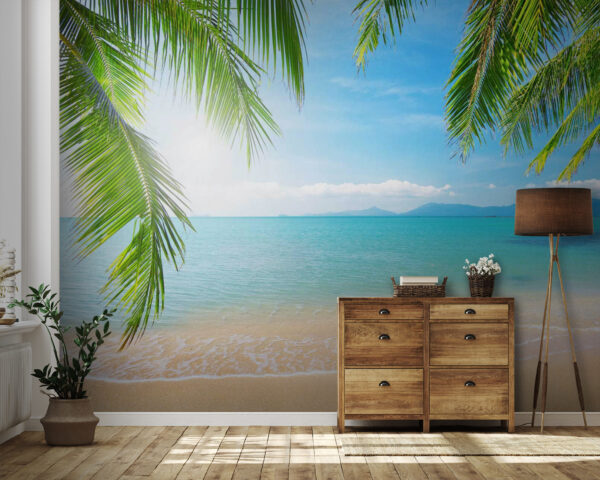 Plaża z palmami i błękitną wodą Plaża z palmami i błękitną wodą