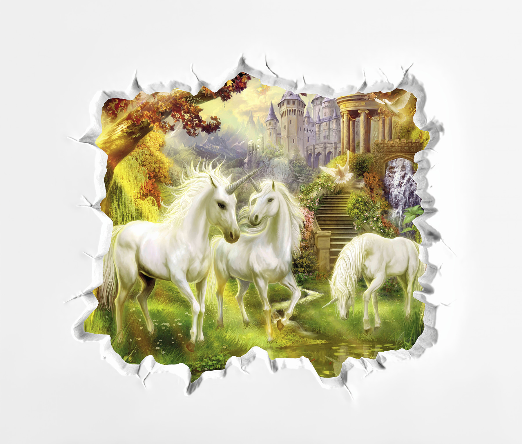 Ściana z zamkiem i jednorożcami u60025p - Ściana z zamkiem i jednorożcami - tegory