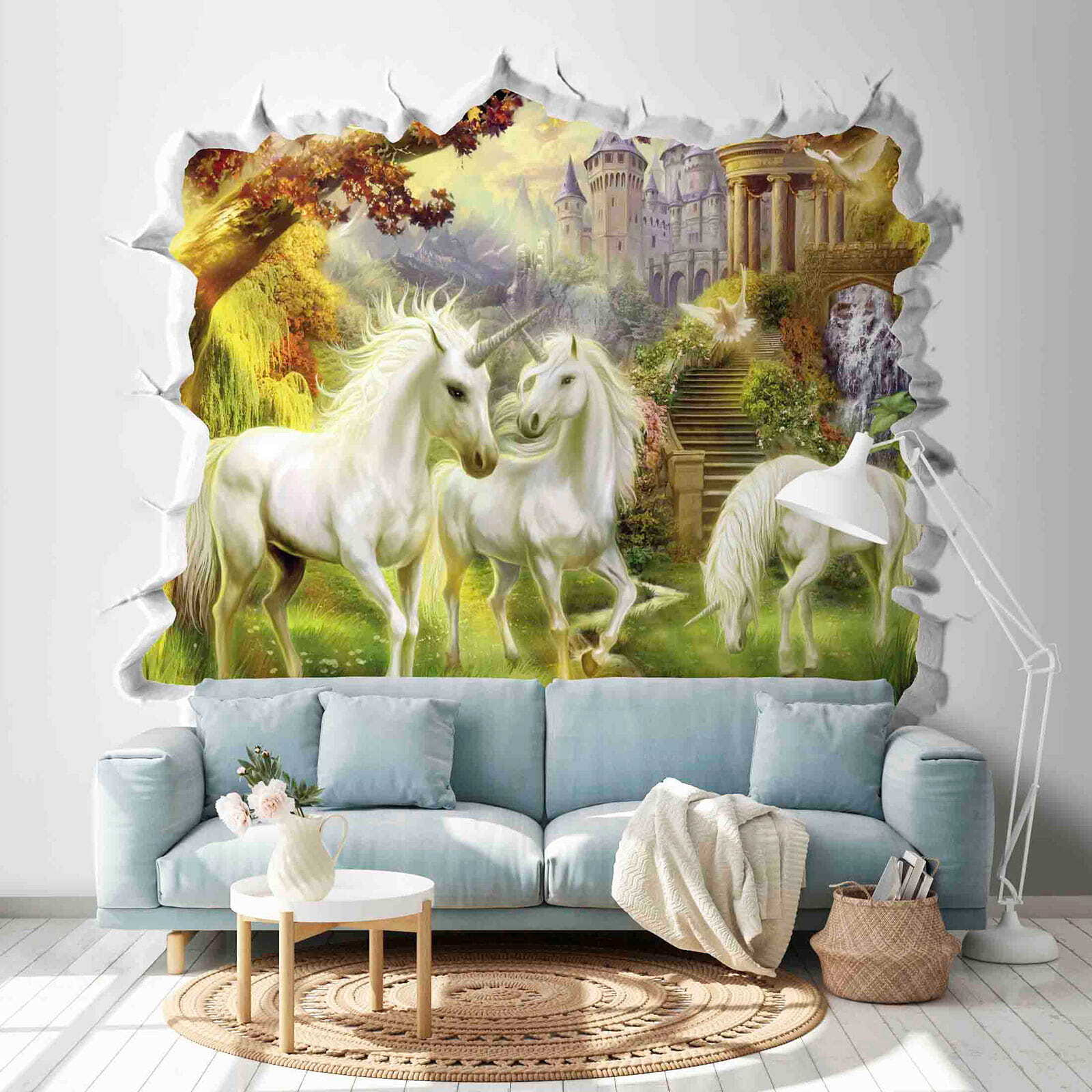 Ściana z zamkiem i jednorożcami u60025pig1m - Ściana z zamkiem i jednorożcami - tegory