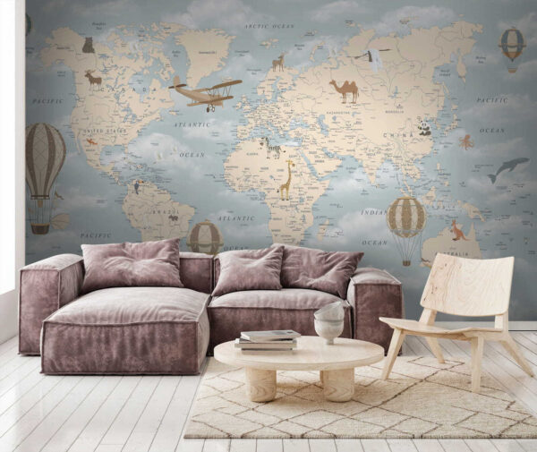 Mapa świata z różnymi zwierzętami i ptakami u60135pig1 600x505 - Mapa świata z różnymi zwierzętami i ptakami