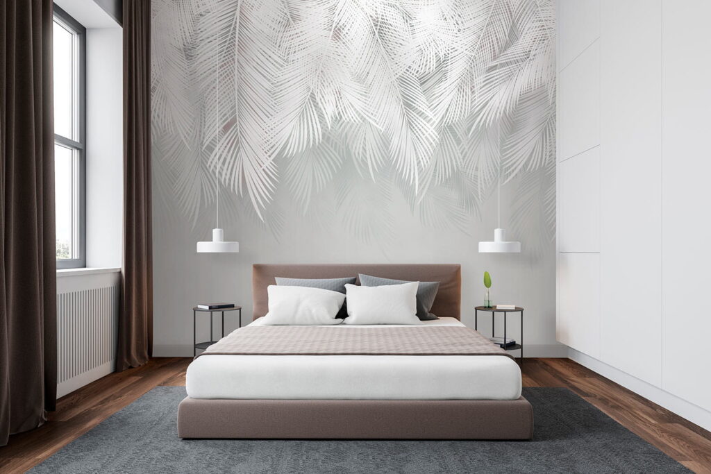 White feather pattern on a gray background