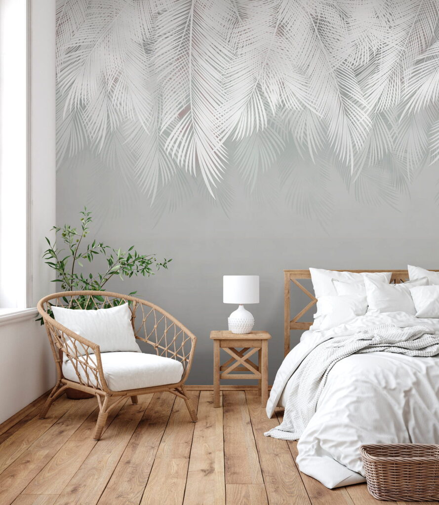White feather pattern on a gray background