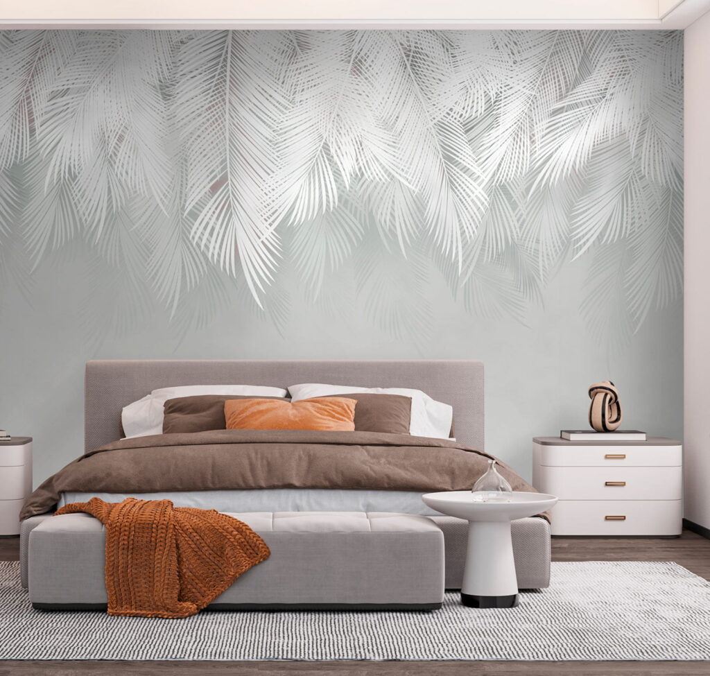 White feather pattern on a gray background