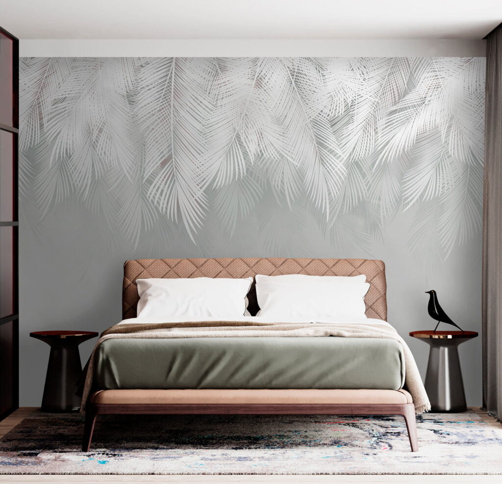 White feather pattern on a gray background