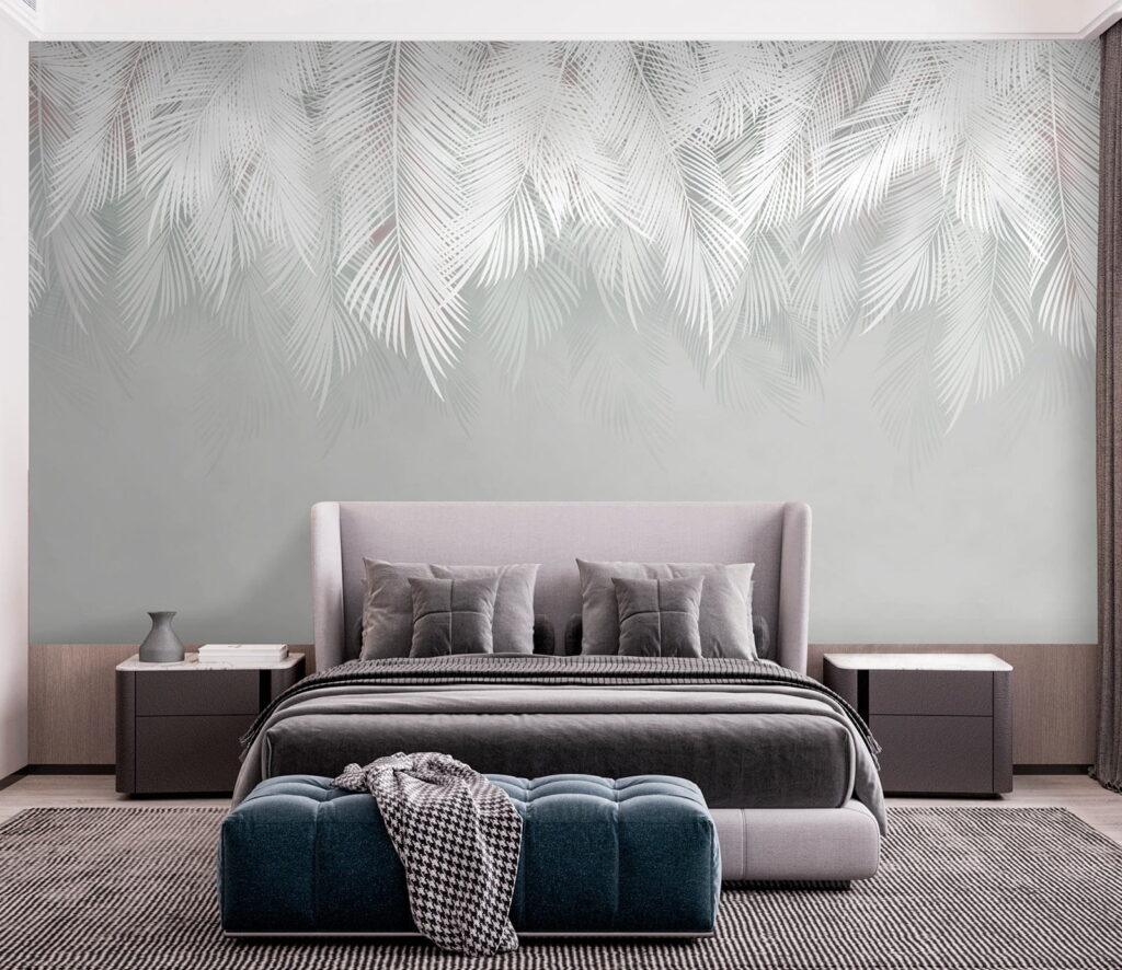 White feather pattern on a gray background