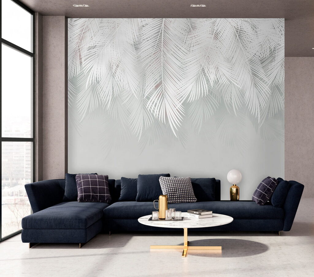 White feather pattern on a gray background