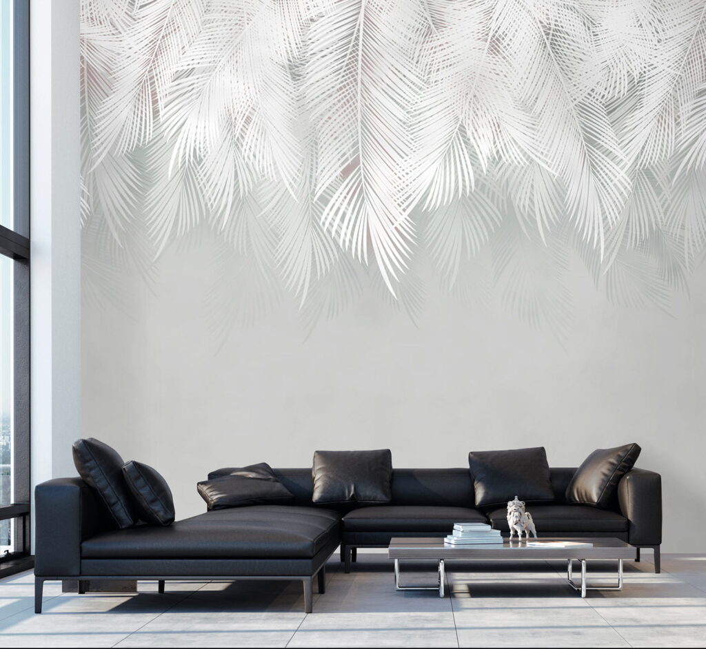 White feather pattern on a gray background