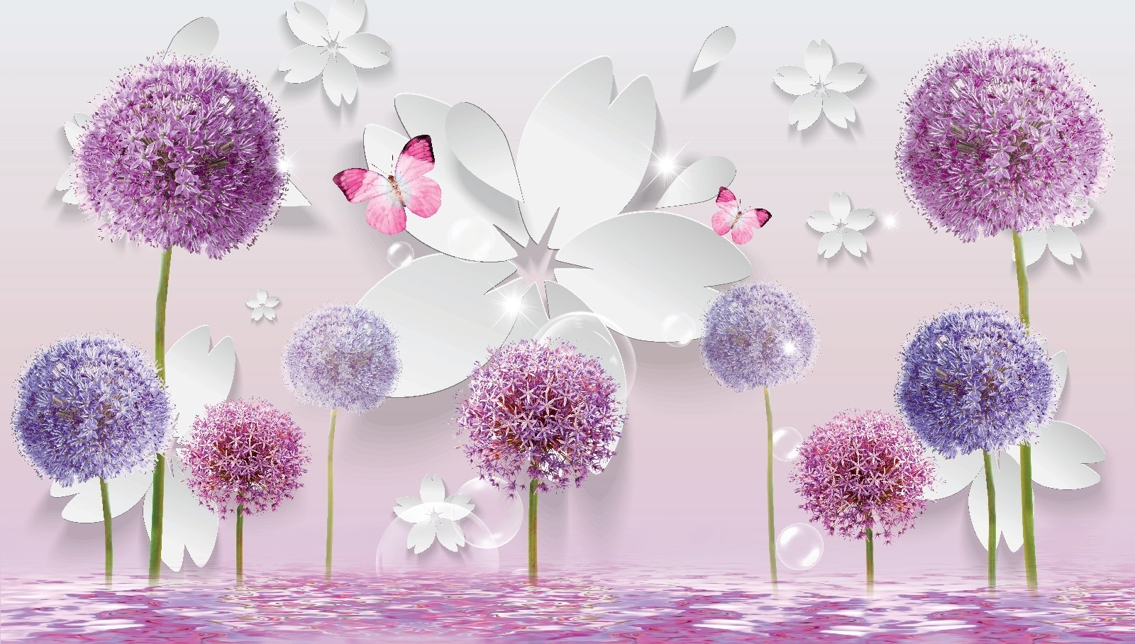 Purple flowers and butterflies