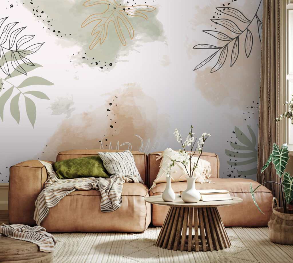 Abstract leaves with soft watercolor tones