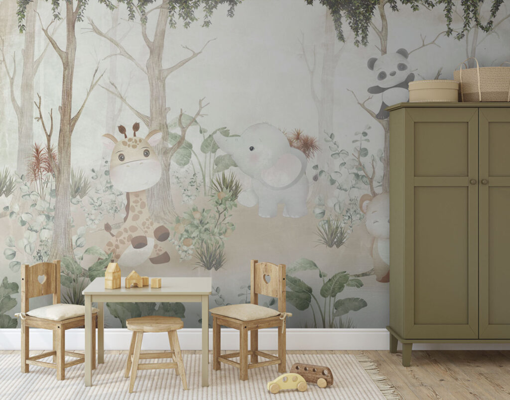 Wallpaper with animals in the forest