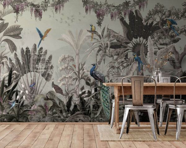 Mural z ptakami i roślinami Mural z ptakami i roślinami
