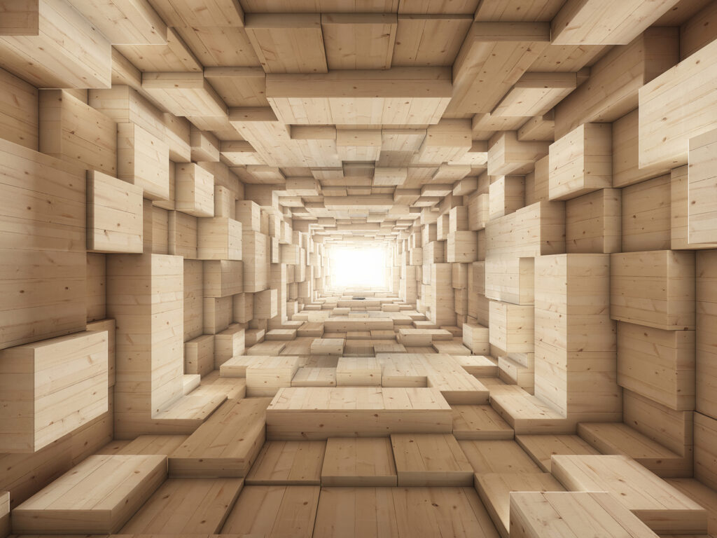 Tunnel of wood blocks