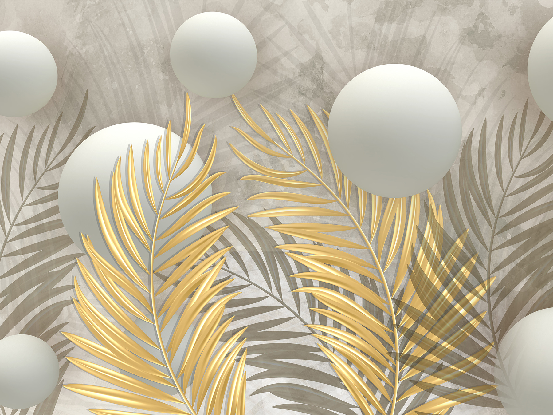 Spheres and leaves in metallic hues Spheres and leaves in metallic hues