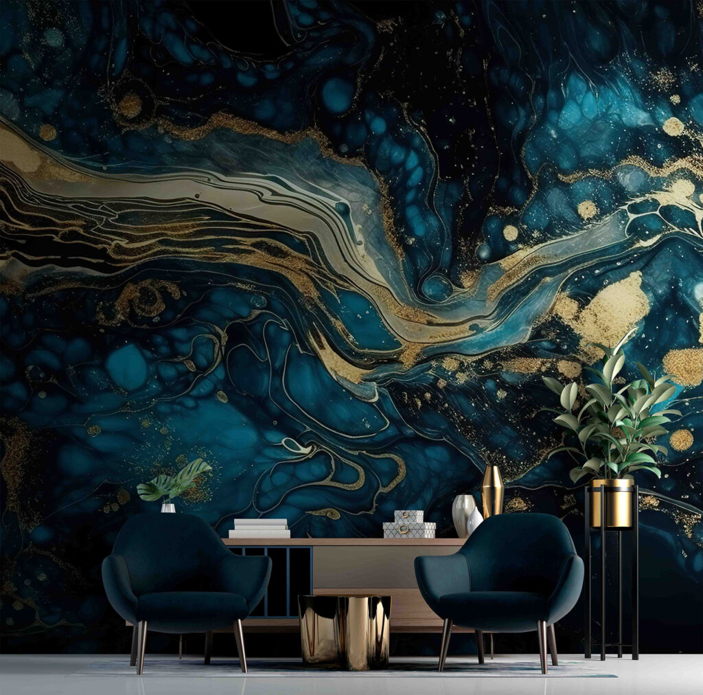 Azure currents embracing metallic hues