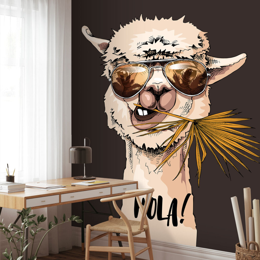 A llama wearing sunglasses and eating a leaf A llama wearing sunglasses and eating a leaf