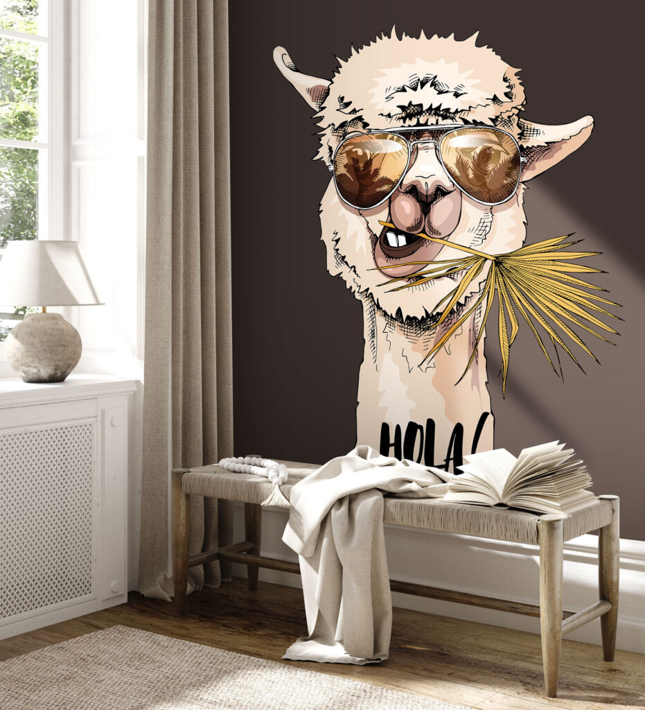 A llama wearing sunglasses and eating a leaf A llama wearing sunglasses and eating a leaf