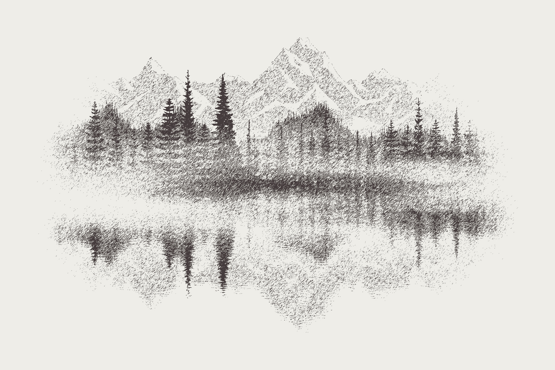 A mountain range and trees reflected in a lake
