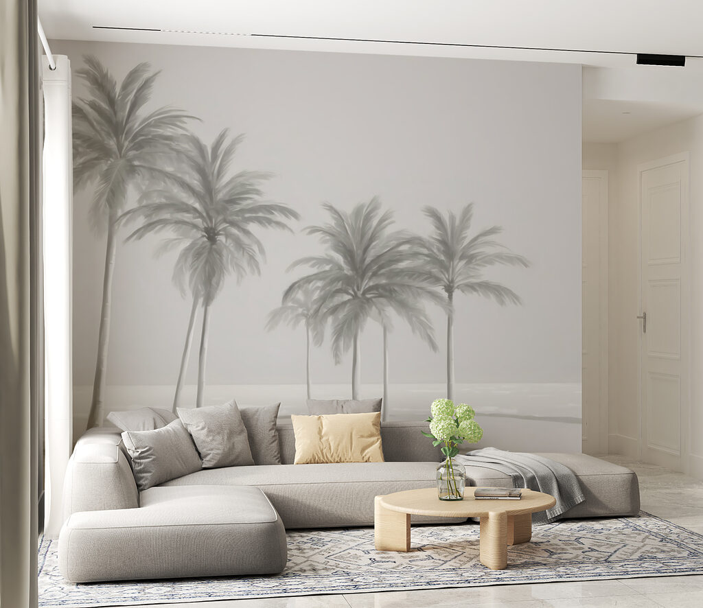 A group of palm trees on a beach