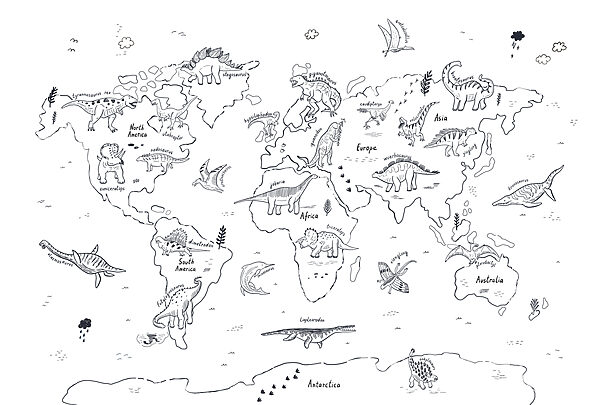 Mapa świata z dinozaurami Mapa świata z dinozaurami