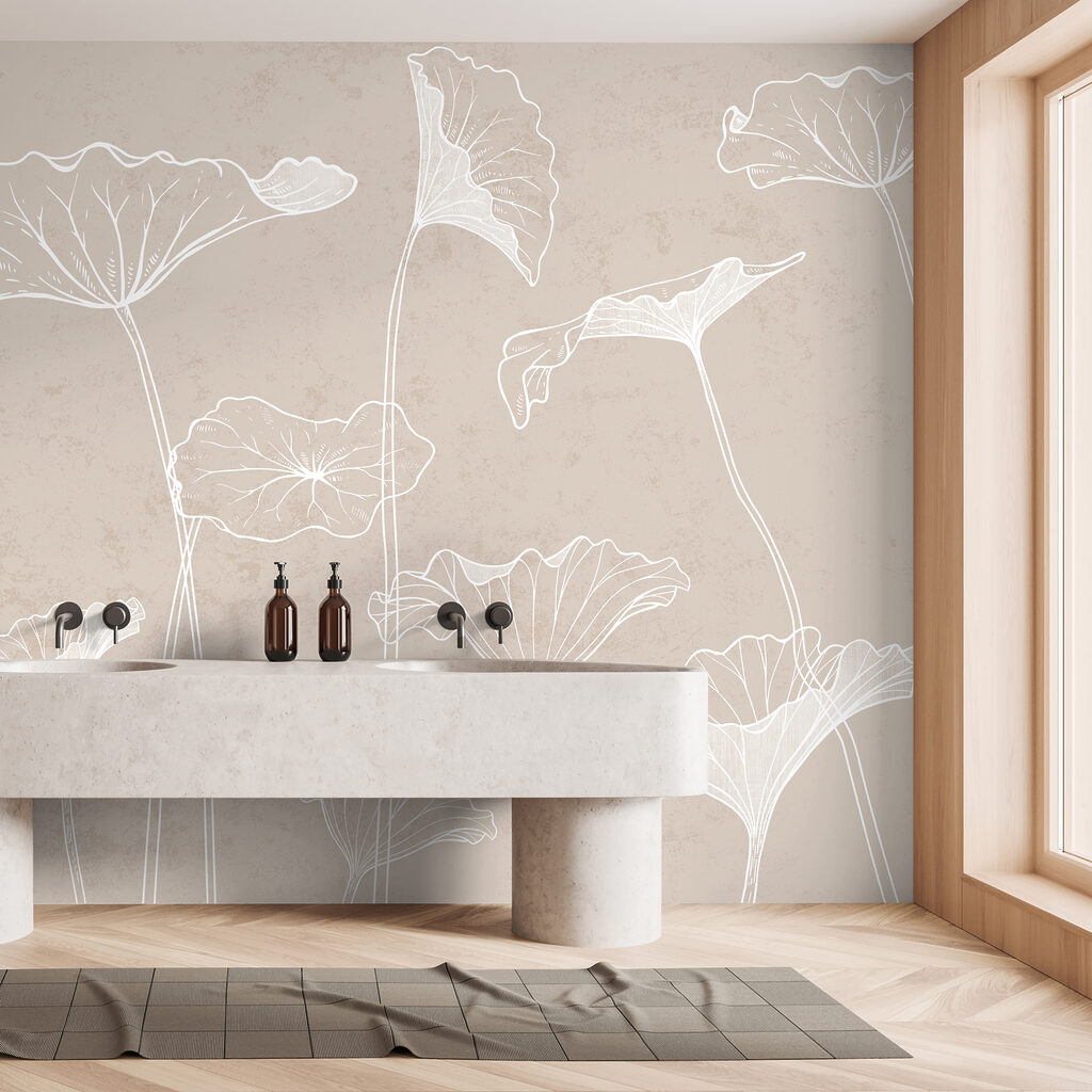 A white line drawing of flowers