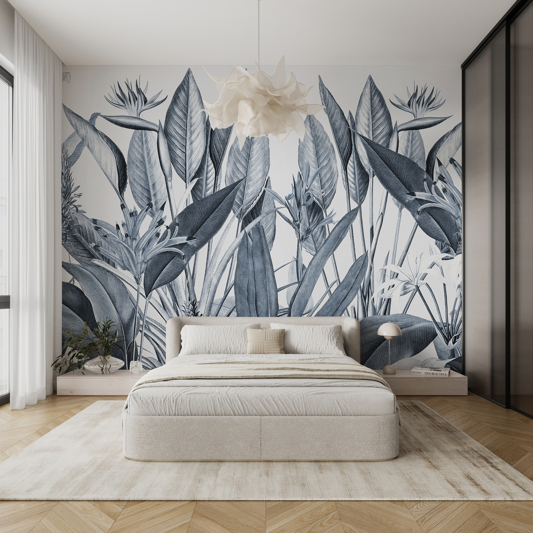 Tropical foliage in monochrome shades