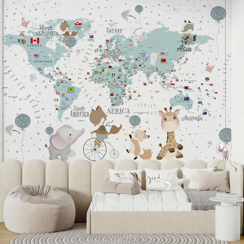 A map of the world with animals A map of the world with animals