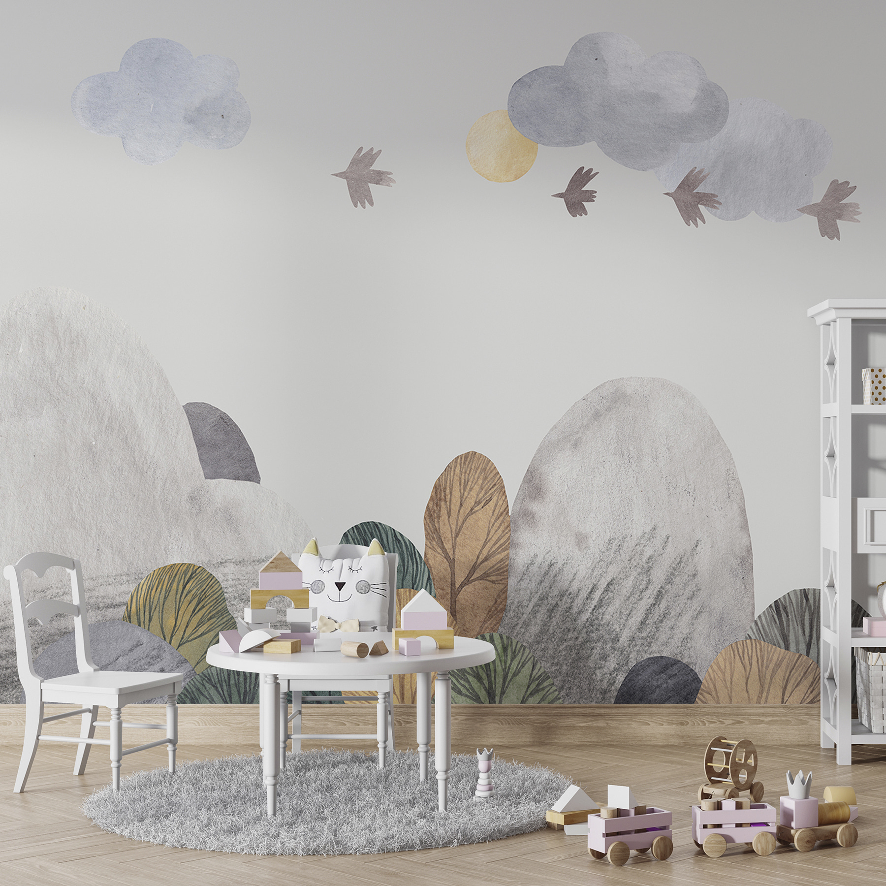 A landscape with trees and clouds