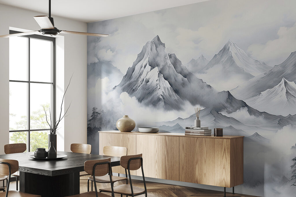 A landscape of mountains and clouds