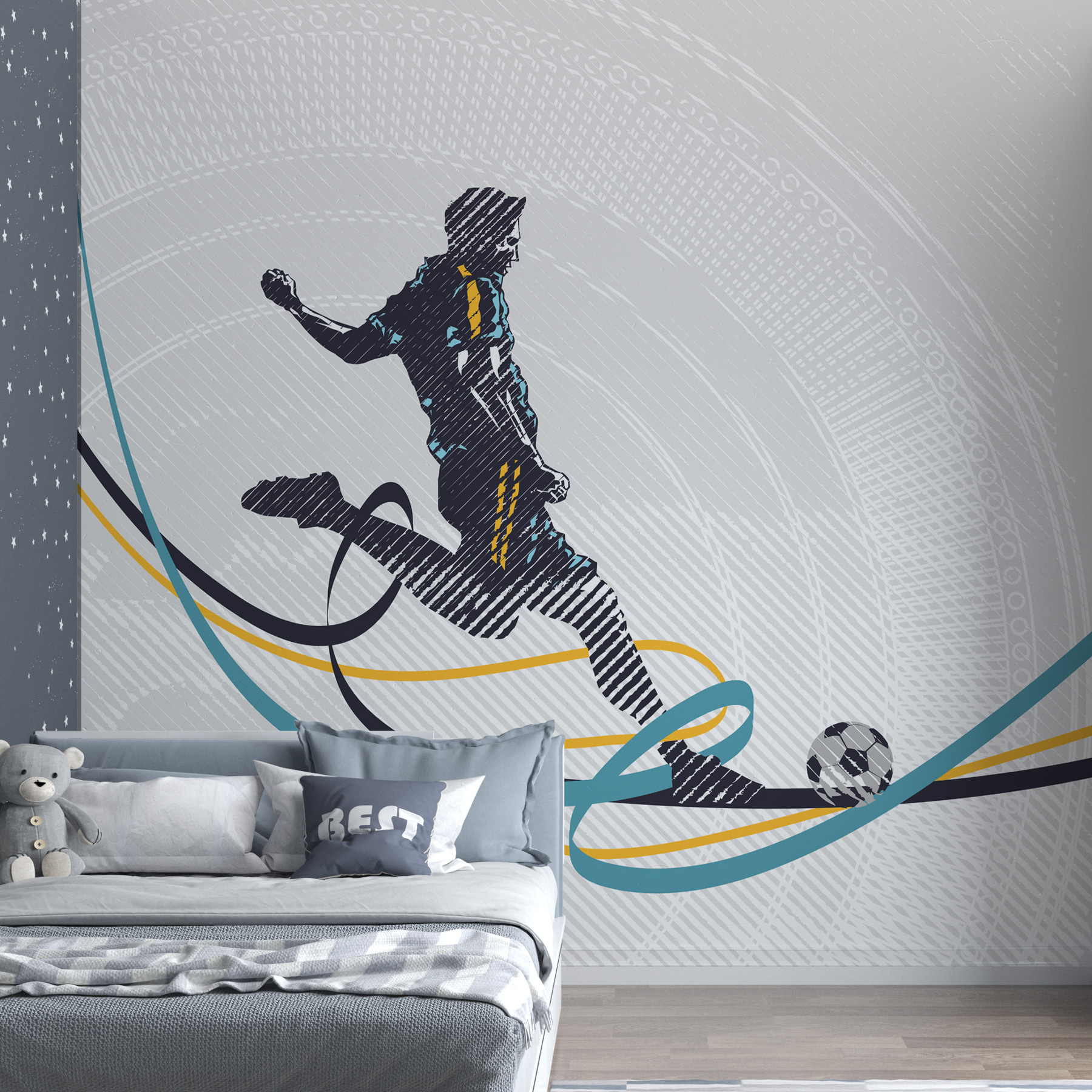 A man kicking a football ball