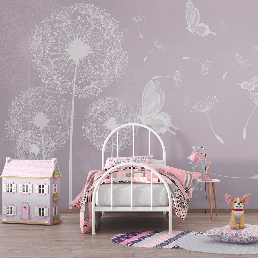 A white dandelions and butterflies