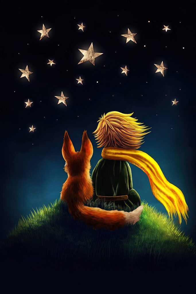 A fox and a little prince looking at stars A fox and a little prince looking at stars