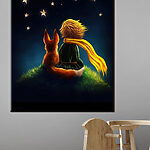 Obraz Lis i mały książę patrzący w gwiazdy