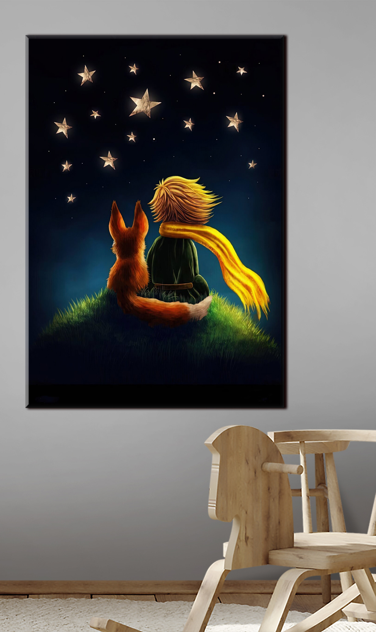 A fox and a little prince looking at stars A fox and a little prince looking at stars