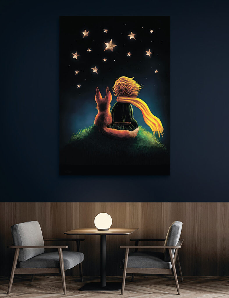 A fox and a little prince looking at stars A fox and a little prince looking at stars