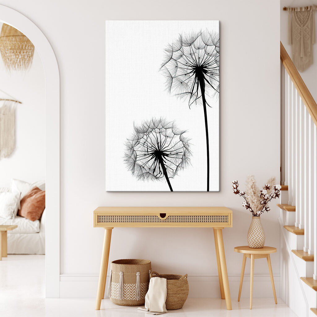 Delicate dandelions on a white background
