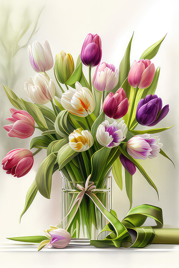 Bukiet tulipanów w szklanym wazonie s31219p 600x900 - Bukiet tulipanów w szklanym wazonie