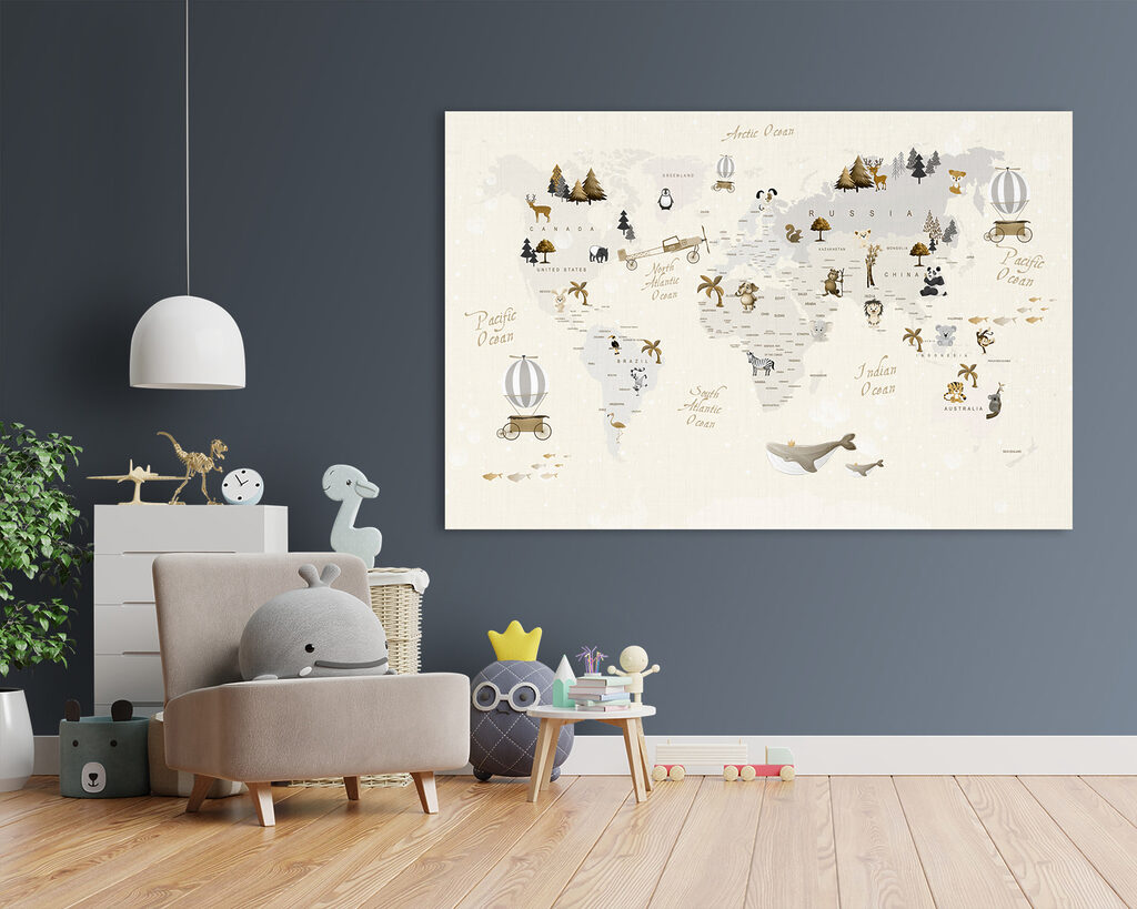 A map of the world with animals A map of the world with animals