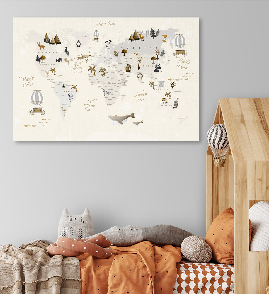 A map of the world with animals A map of the world with animals