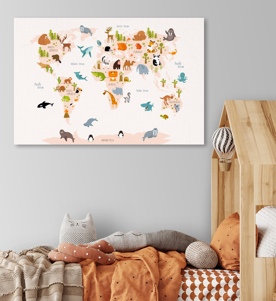 A map of the world with animals