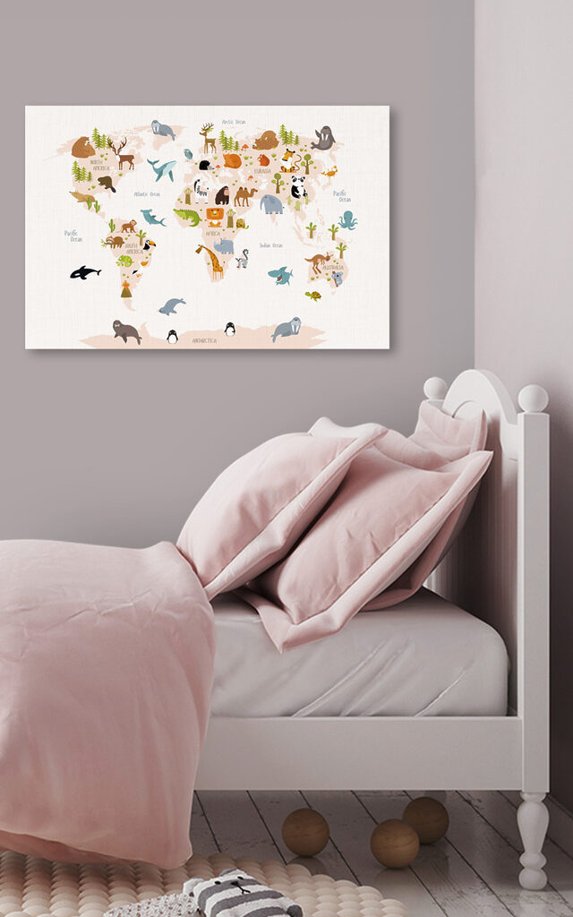 A map of the world with animals