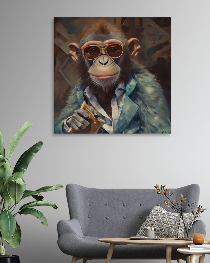 A monkey wearing sunglasses and a suit