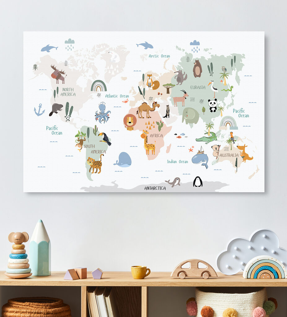 A map of the world with animals