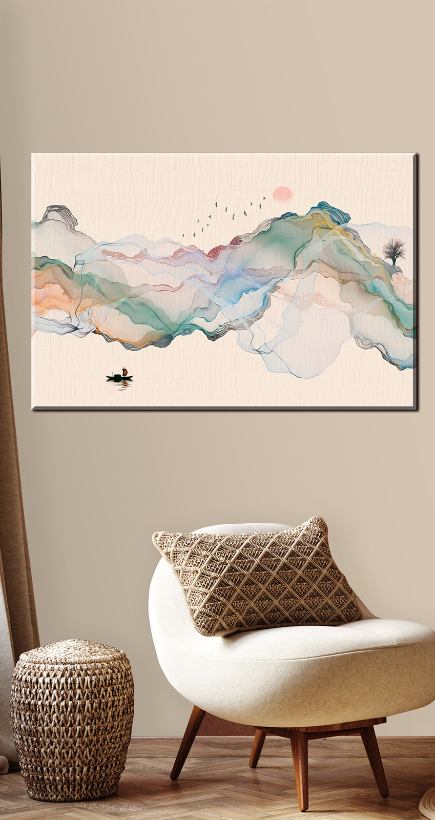 A painting of a boat in the water