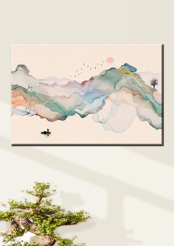 A painting of a boat in the water